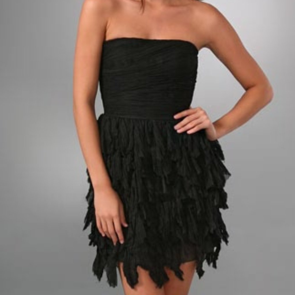 Elizabeth And James Black Strapless Foliage Dress